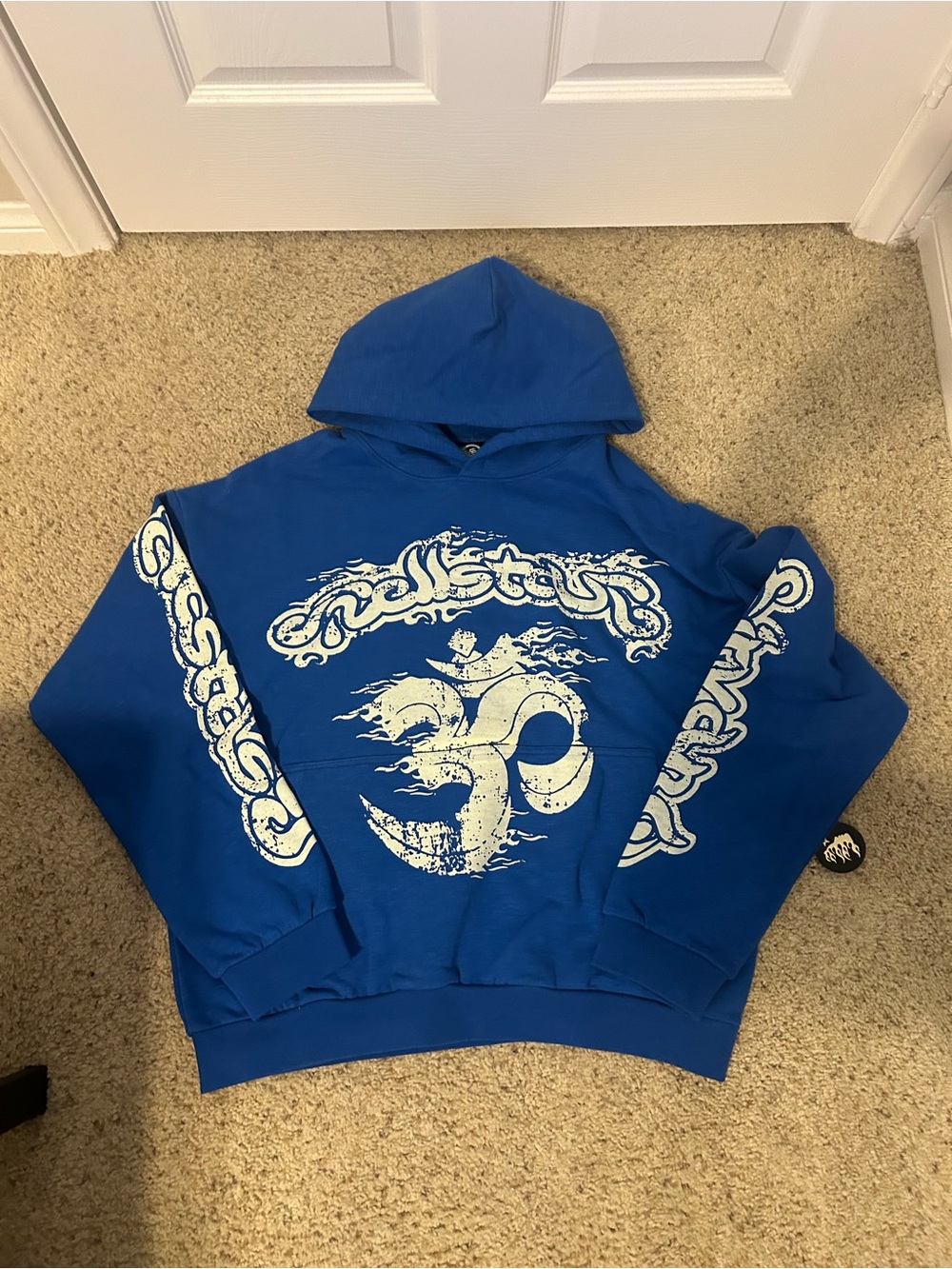 Blue Hellstar Graphic Hoodie Sweatshirt with White Print